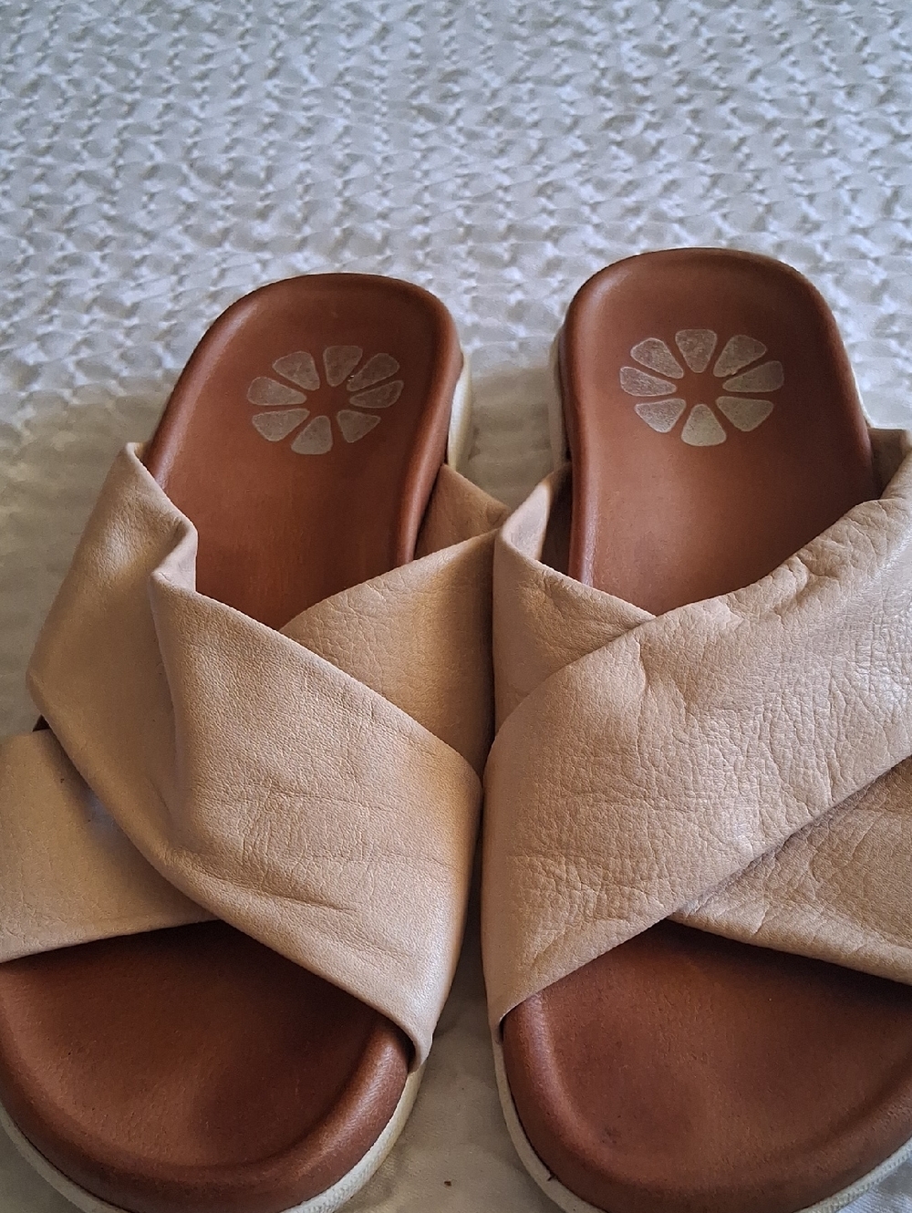 sanita sandals, comfort slides, crisscross sandals, size 39 sandals, beige slide